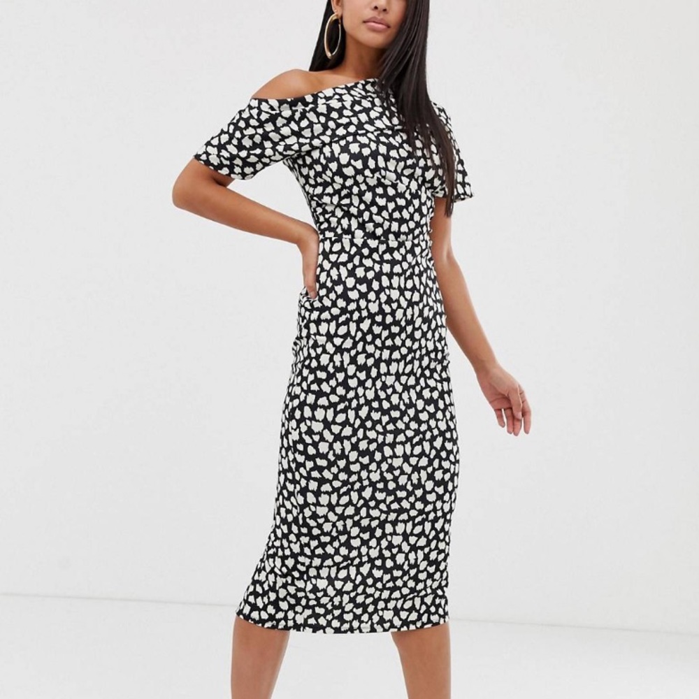 ASOS DESIGN - Pleated Shoulder Midi Pencil Dress